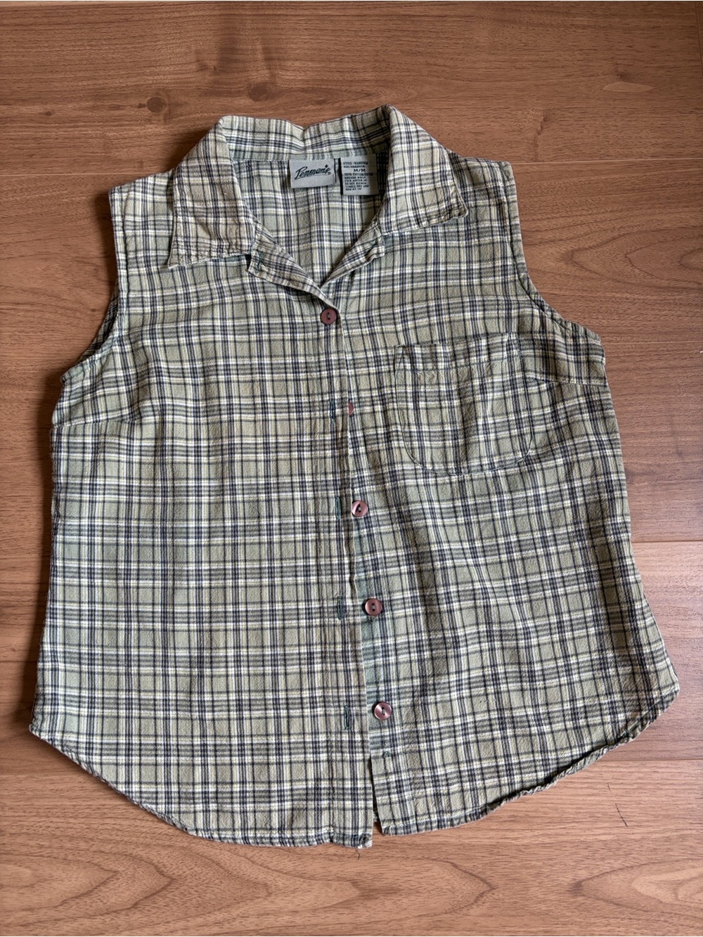 Vintage Penmans Sleeveless Plaid Button-Up Tank in green